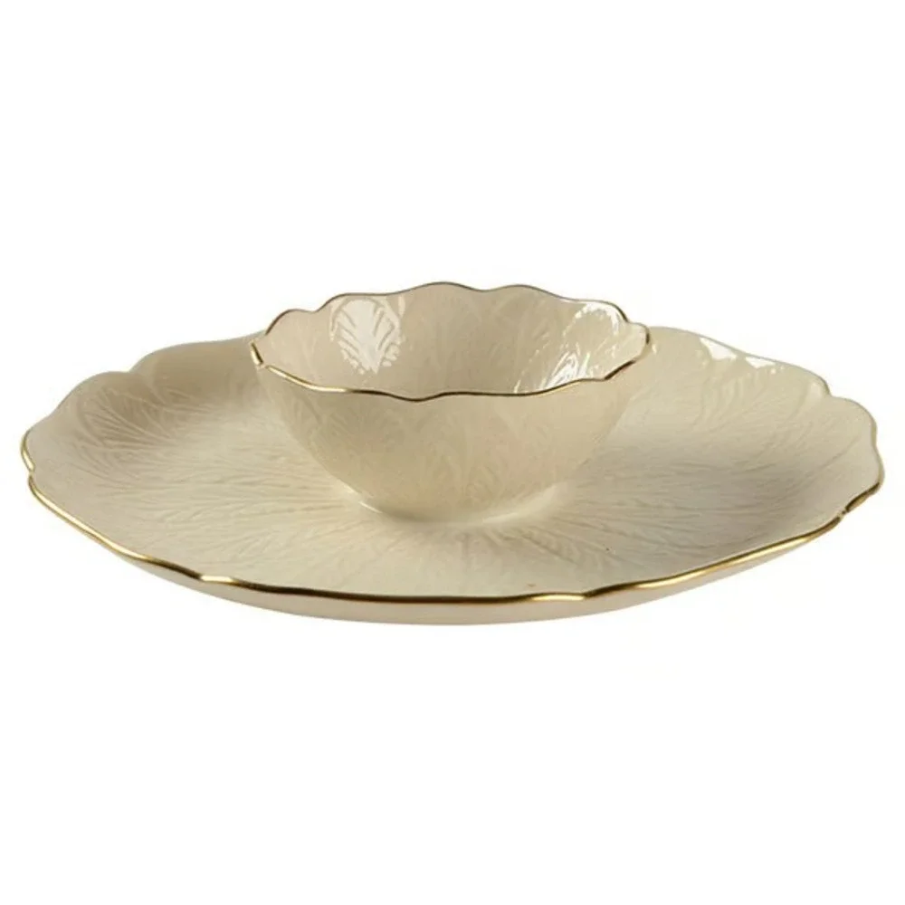LENOX Greenfield Collection Chip & Dip Gold Trim 10.5
